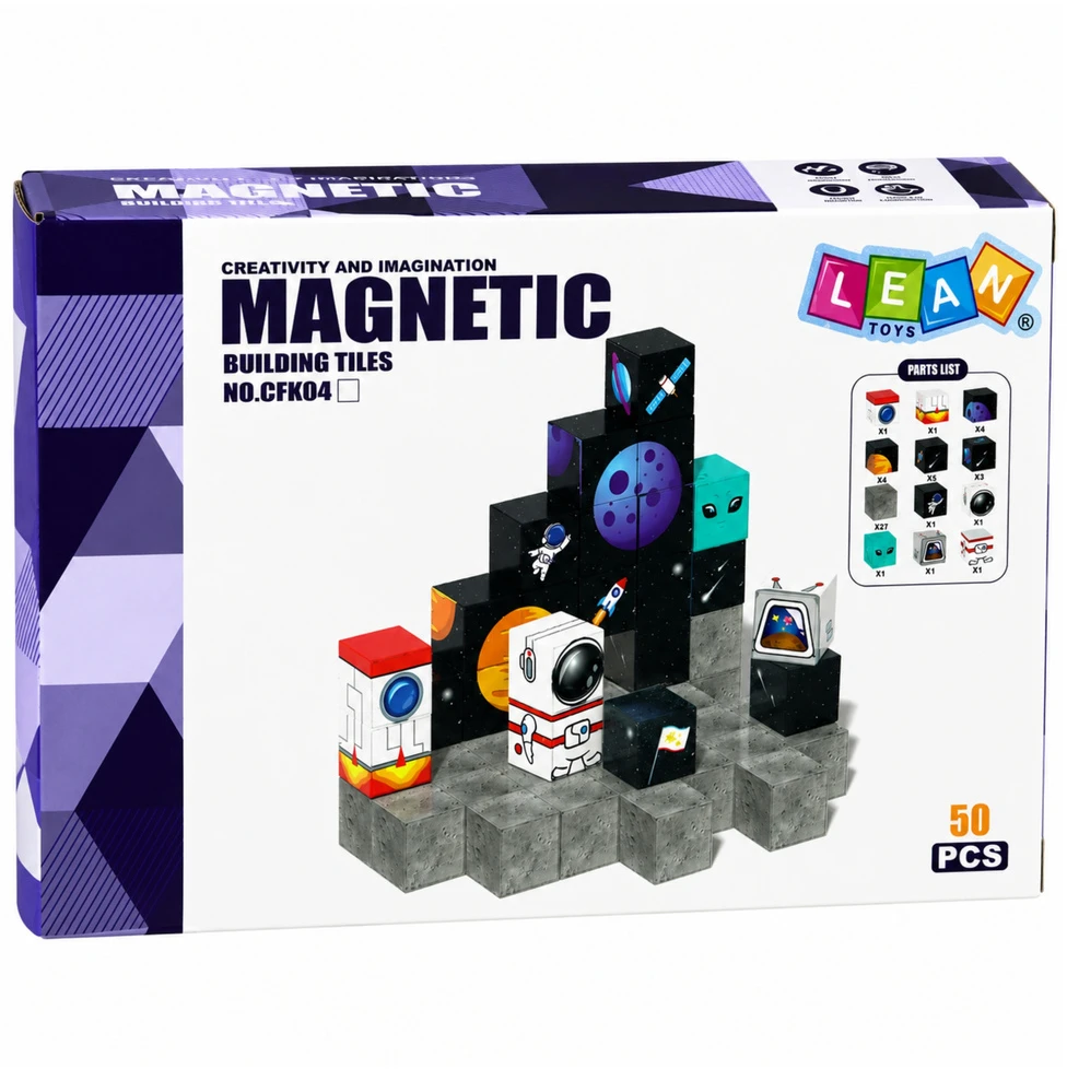 Lean Toys Magnetinių kaladėlių rinkinys su vienaragių motyvais, 50 vnt.