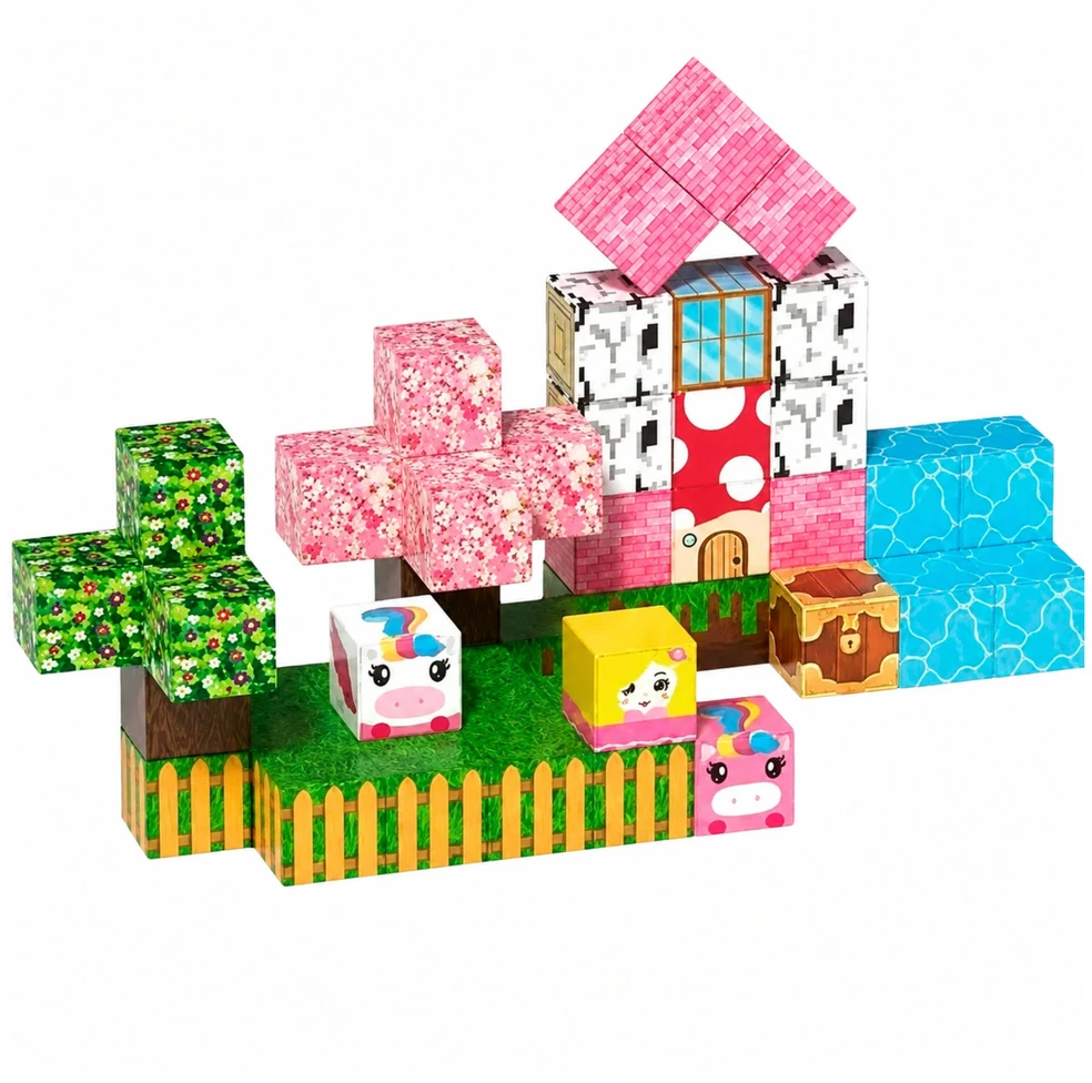 Lean Toys Magnetinių kaladėlių rinkinys su vienaragių motyvais, 50 vnt.