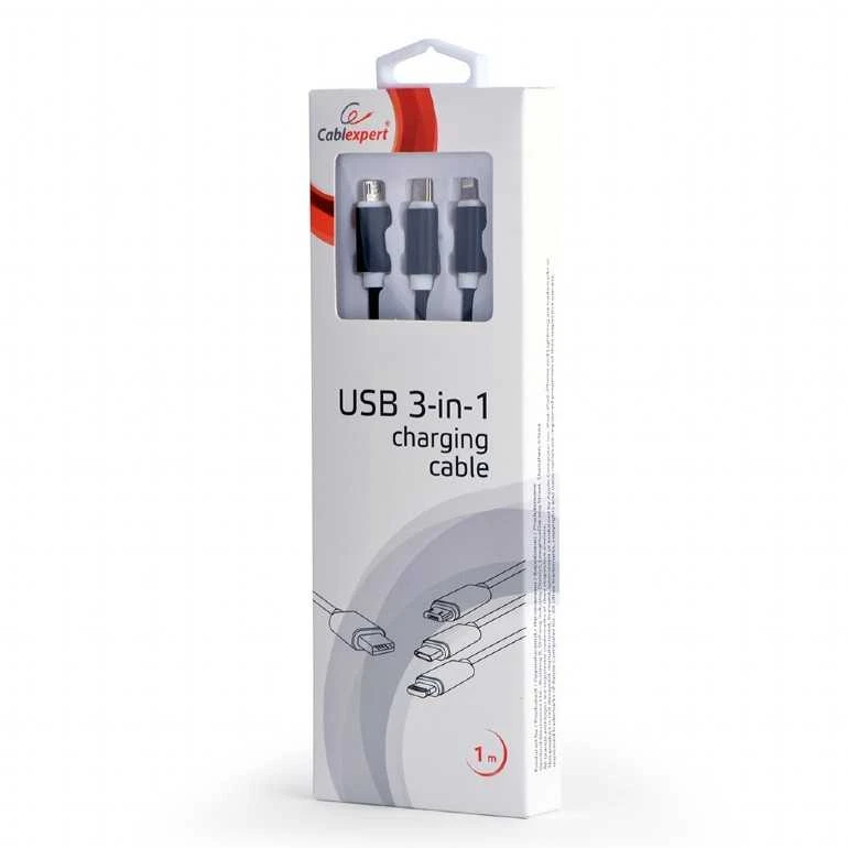 GEMBIRD CC-USB2-AM31-1M Gembird USB įkrovimo kombinuotas 3 viename laidas, juodas, 1m