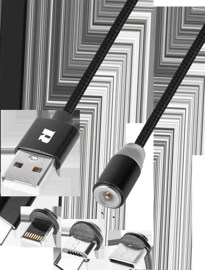 Rebel Magnetinis USB kabelis 3in1 microUSB USB C Lightning 1m Juodas