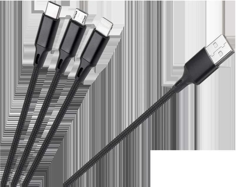 Rebel USB kabelis 3in1 microUSB USB C Lightning 1m
