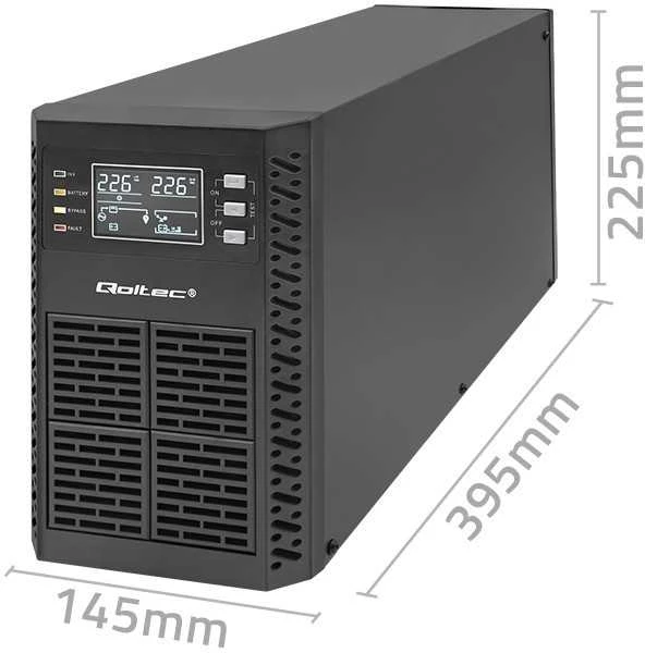 QOLTEC 52281 Nepertraukiamo maitinimo šaltinis UPS / 2kVA / 2000W / Galios koeficientas 1.0 / LCD / EPO / USB / Prisijungęs
