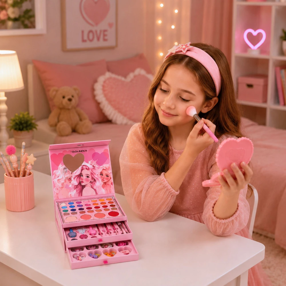 Lean Toys Makiažo rinkinys rožinė dėžutė