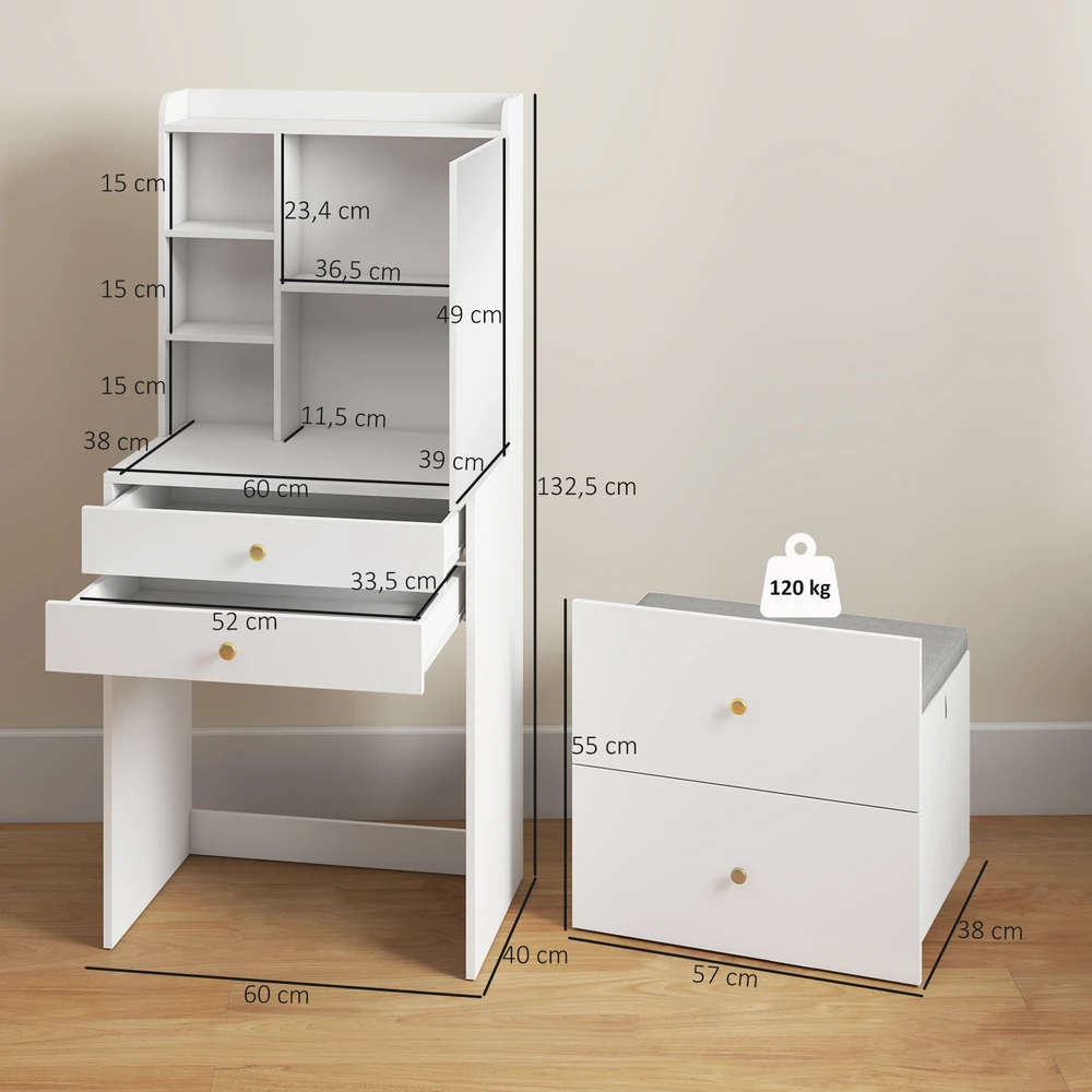 Kosmetinis staliukas su taburete 60 cm