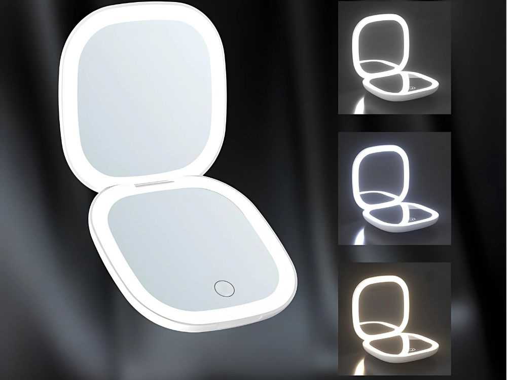 Makiažo veidrodėlis su LED apšvietimu, 9x9x2 cm