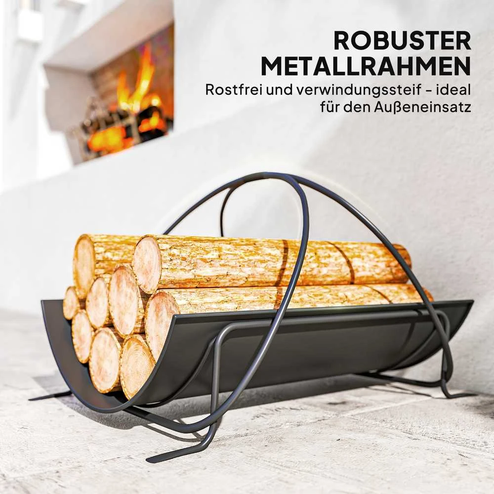 Outsunny malkinė vidaus patalpoms 51 x 38 x 33 cm, geometrinė metalinė malkų lentyna su rankena, juoda