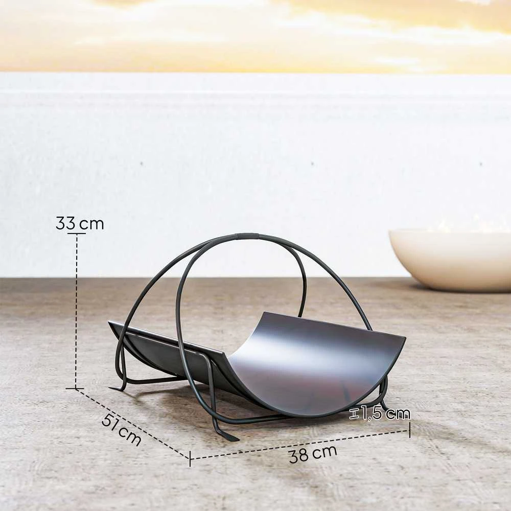 Outsunny malkinė vidaus patalpoms 51 x 38 x 33 cm, geometrinė metalinė malkų lentyna su rankena, juoda
