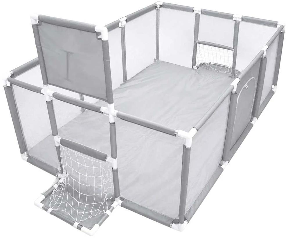 Maniežas su krepšinio lanku ir futbolo vartais, pilkas ir baltas, 230 × 118 × 102 cm