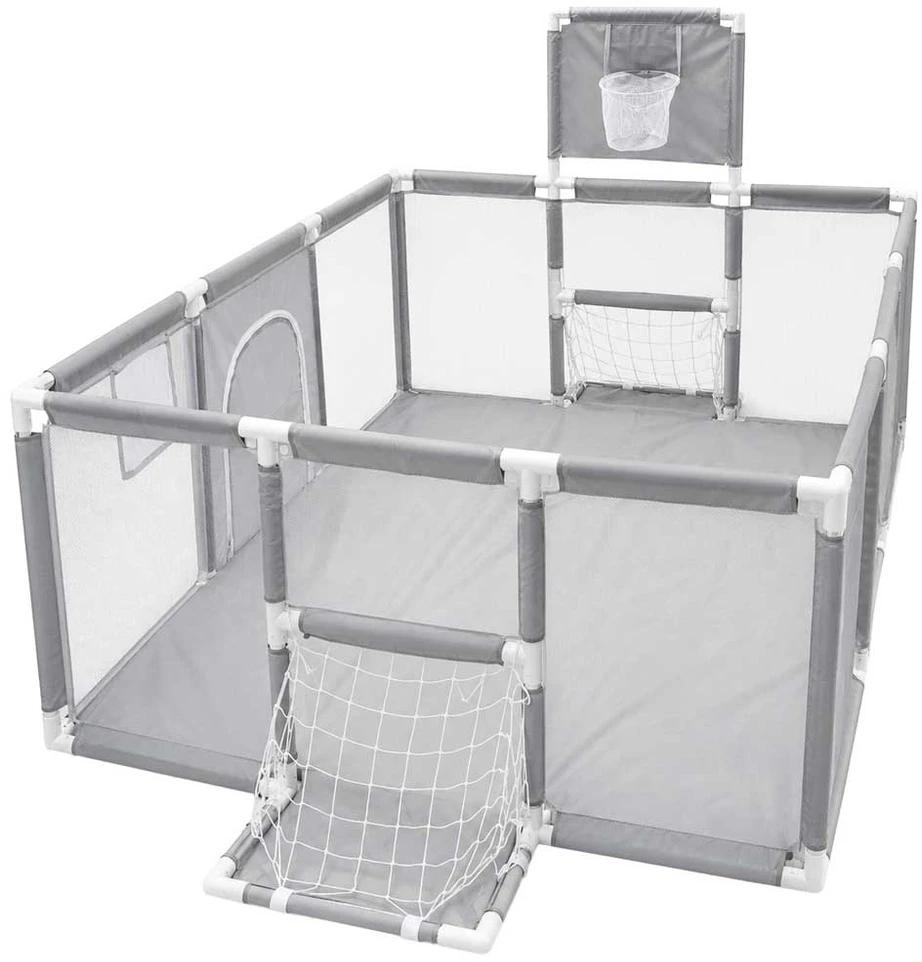 Maniežas su krepšinio lanku ir futbolo vartais, pilkas ir baltas, 230 × 118 × 102 cm