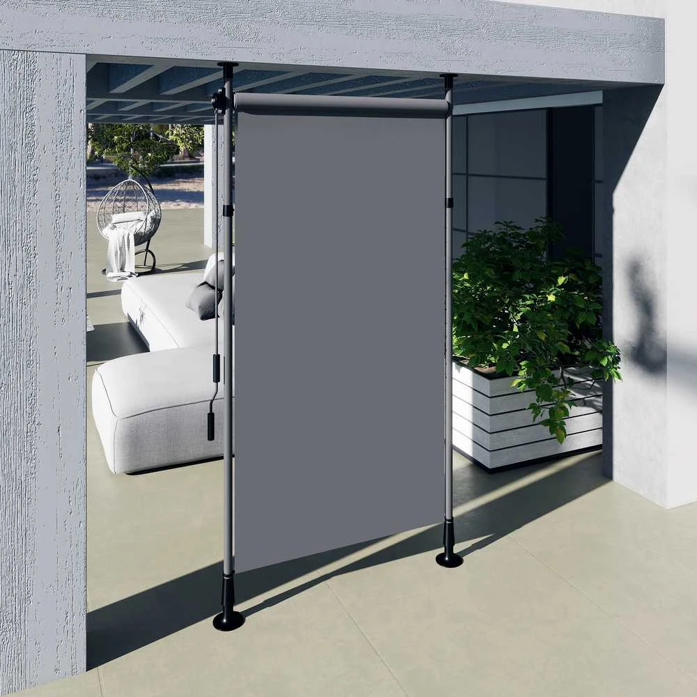„Outsunny“ vertikali markizė su apsauga nuo saulės, balkono užuolaida 150 x 220–310 cm, balkono privatumo ekranas su rankena, atspari oro sąlygoms, poliesteris, tamsiai pilka