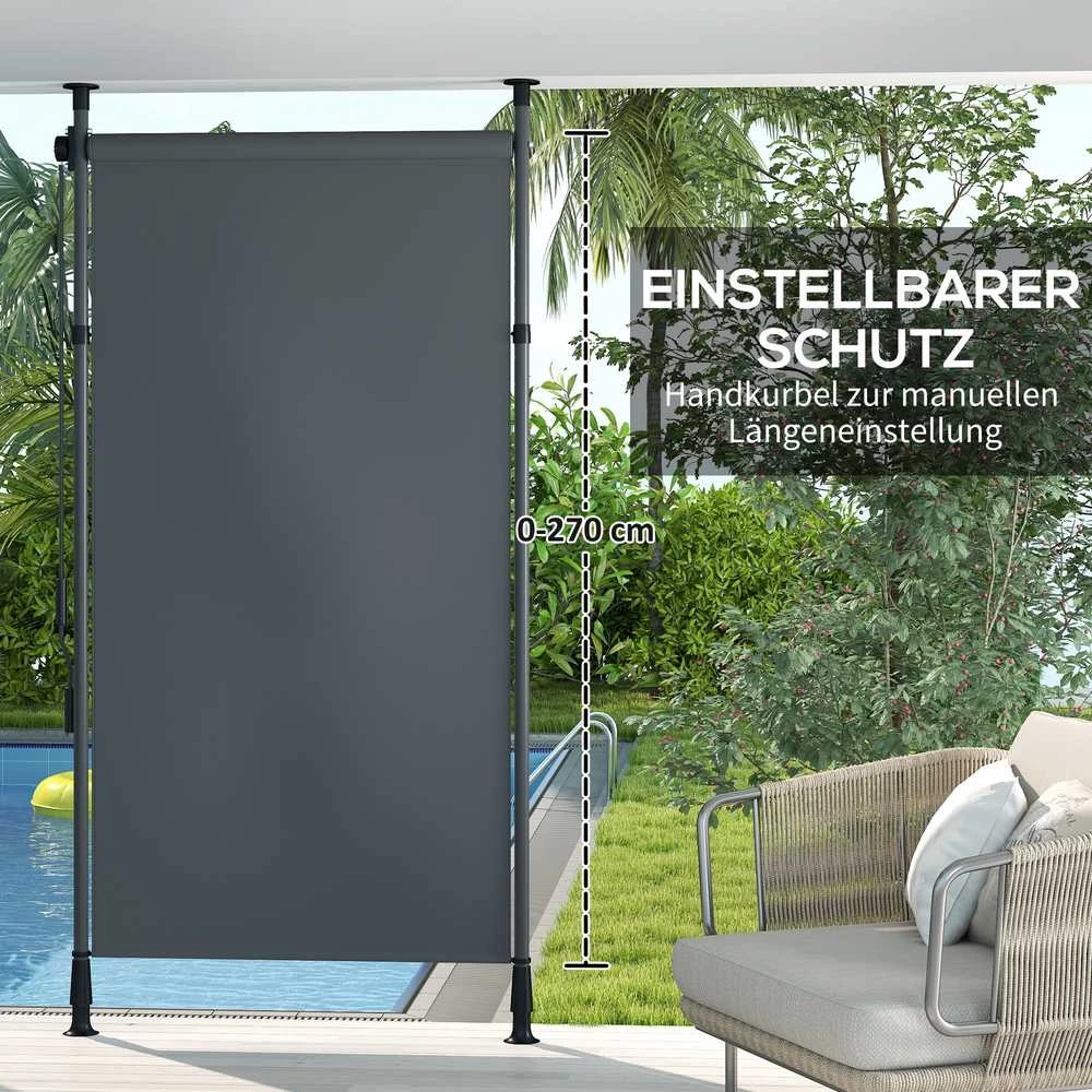 „Outsunny“ vertikali markizė su apsauga nuo saulės, balkono užuolaida 150 x 220–310 cm, balkono privatumo ekranas su rankena, atspari oro sąlygoms, poliesteris, tamsiai pilka