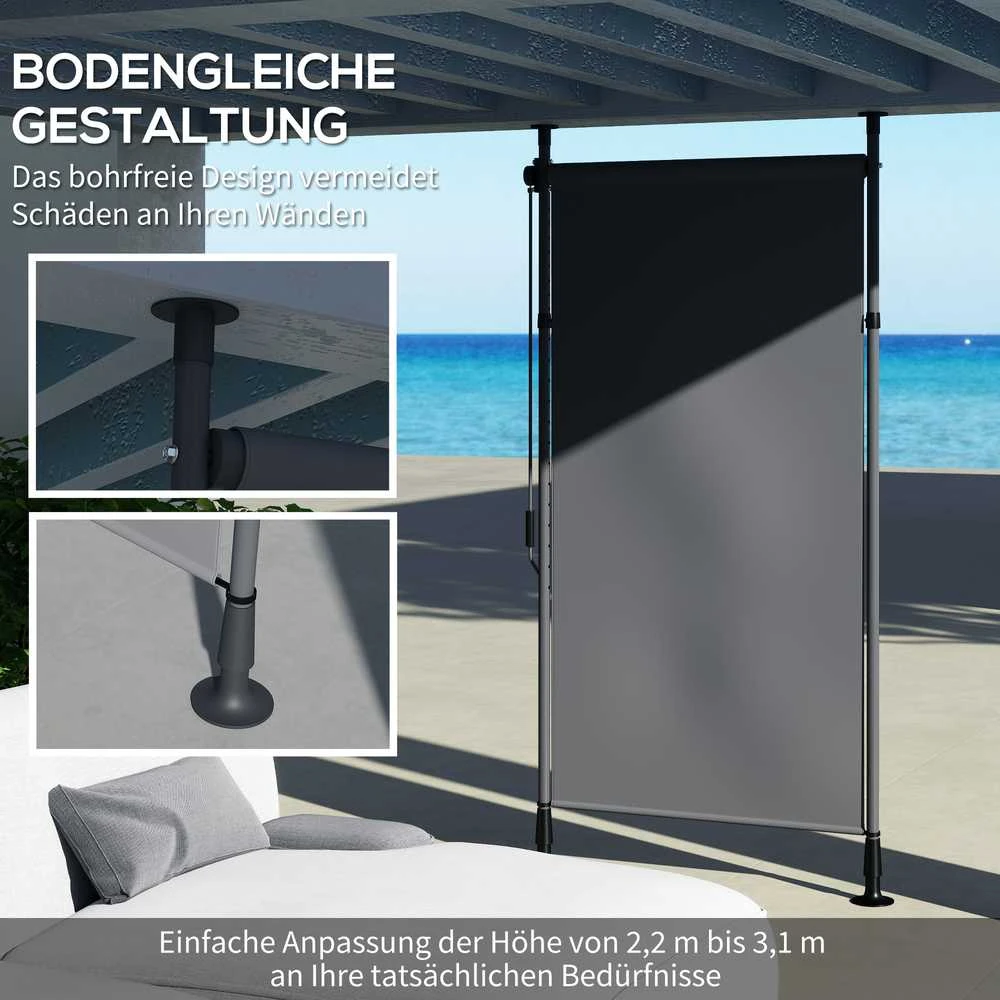 „Outsunny“ vertikali markizė su apsauga nuo saulės, balkono užuolaida 150 x 220–310 cm, balkono privatumo ekranas su rankena, atspari oro sąlygoms, poliesteris, tamsiai pilka