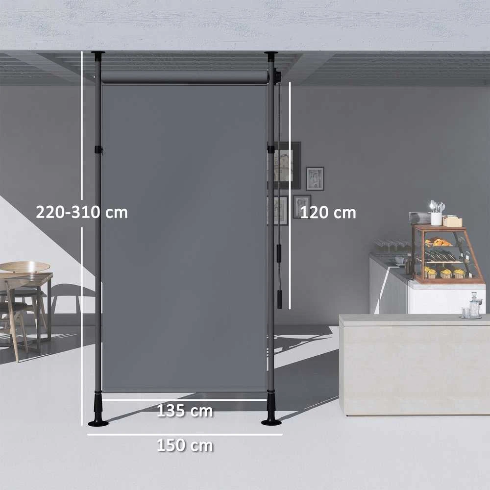 „Outsunny“ vertikali markizė su apsauga nuo saulės, balkono užuolaida 150 x 220–310 cm, balkono privatumo ekranas su rankena, atspari oro sąlygoms, poliesteris, tamsiai pilka