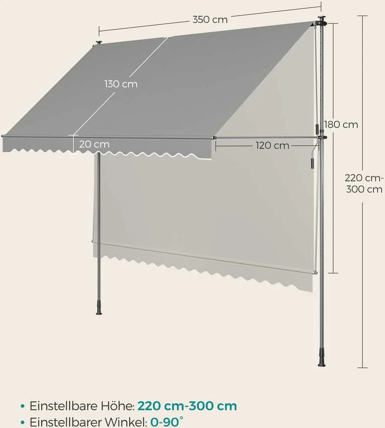 Songmics Tentas su rankine alkūne 350 x 120 cm pilkos spalvos