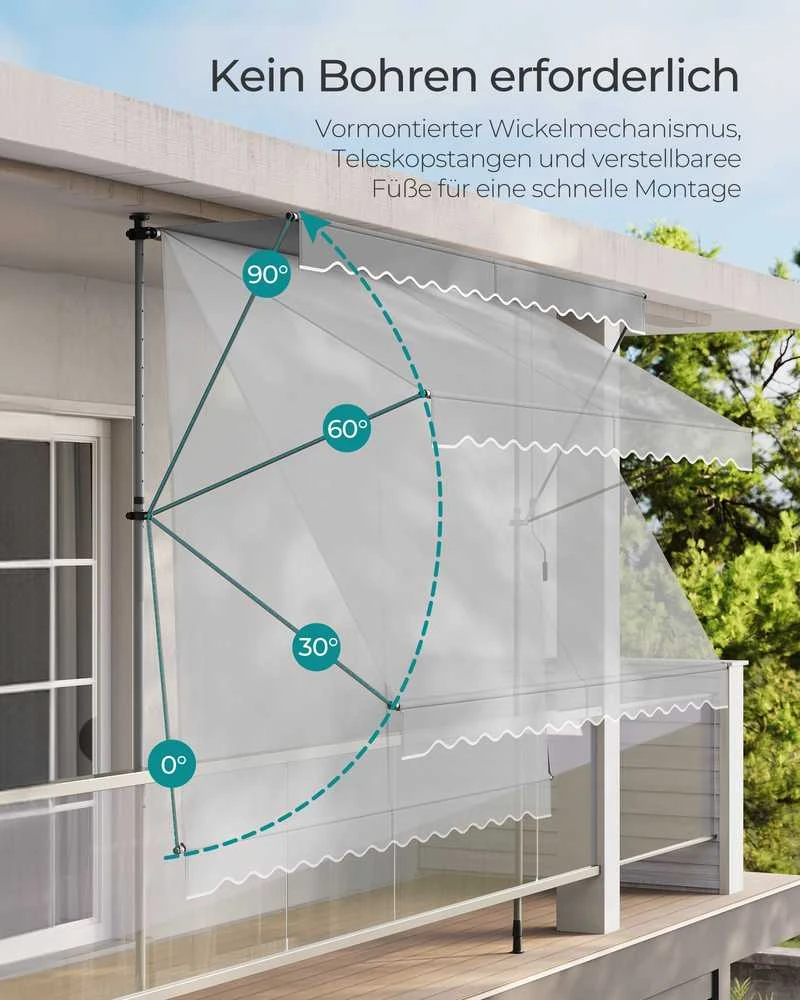 Songmics Tentas su rankine alkūne 350 x 120 cm pilkos spalvos