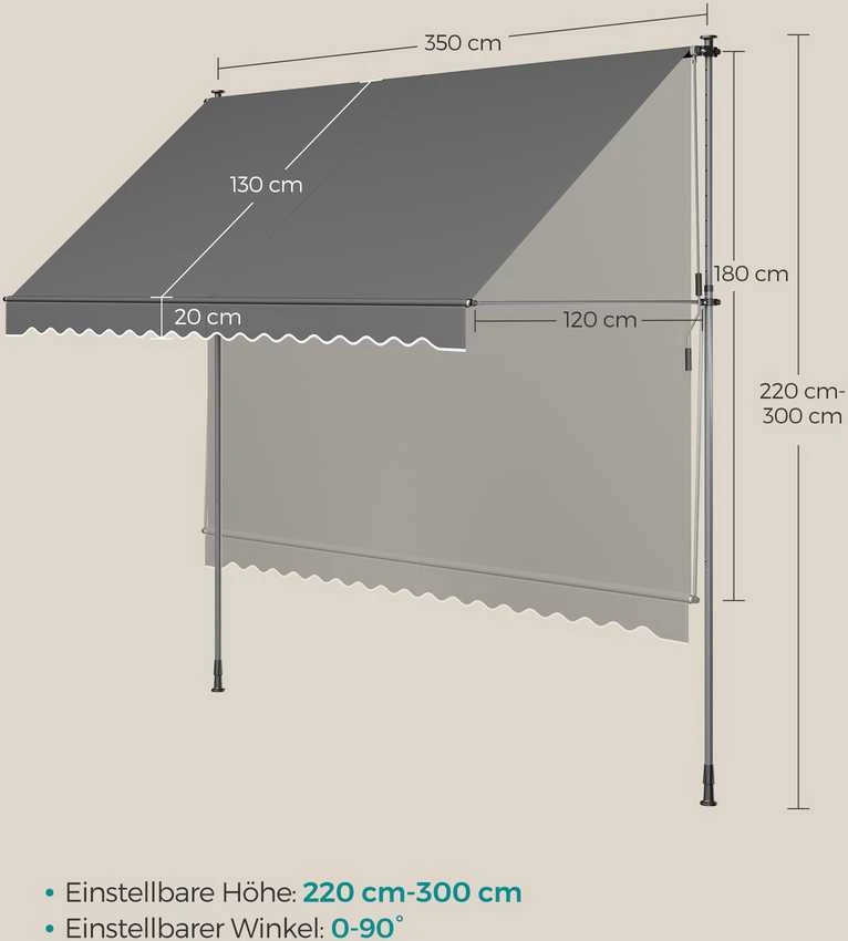 Songmics Tentas su rankine alkūne 350 x 120 cm antracito spalvos