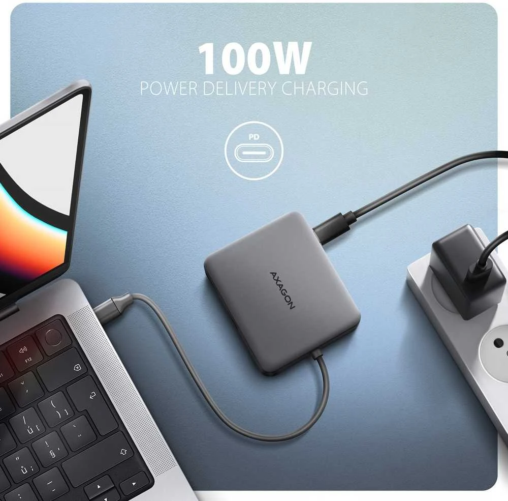 AXAGON HMC-5HL USB 5Gbps šakotuvas, 2x USB-A, HDMI 4k/60Hz, RJ-45, PD 100W, 20c