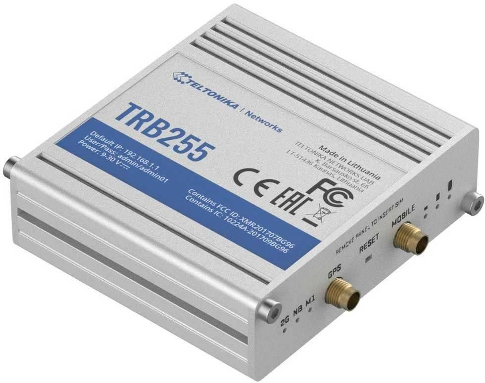 Šakotuvas „Teltonika TRB255 LTE Gateway“: nėra „WiFi“, 3G, Dvi SIM, „Enternet“ prievadas, RS232+RS485, „GPS Teltonika“