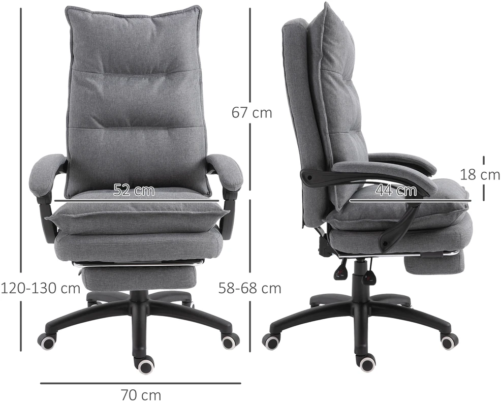 "Vinsetto" masažinė kėdė, sukamoji kėdė, žaidimų kėdė, biuro kėdė, ergonominė darbo kėdė, reguliuojamo aukščio, nailonas, pilka, 70x62x120-130 cm