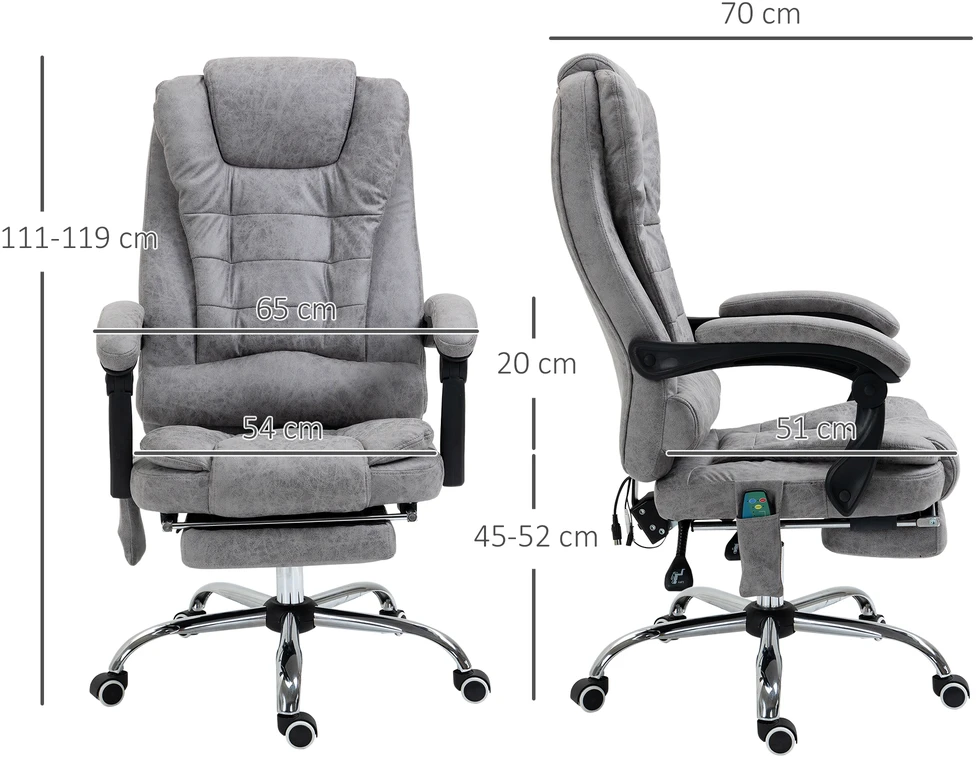 Biuro kėdė Vinsetto su masažo funkcija, ergonomiška darbo kėdė su atlošimo ir šildymo funkcijomis, nuotolinio valdymo pultas, pilka