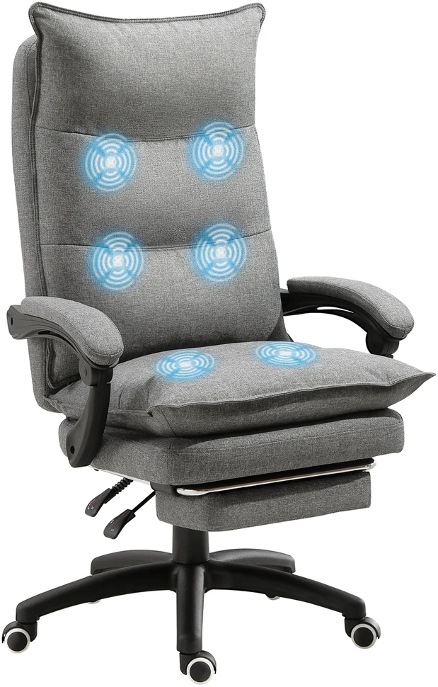 "Vinsetto" masažinė kėdė, sukamoji kėdė, žaidimų kėdė, biuro kėdė, ergonominė darbo kėdė, reguliuojamo aukščio, nailonas, pilka, 70x62x120-130 cm