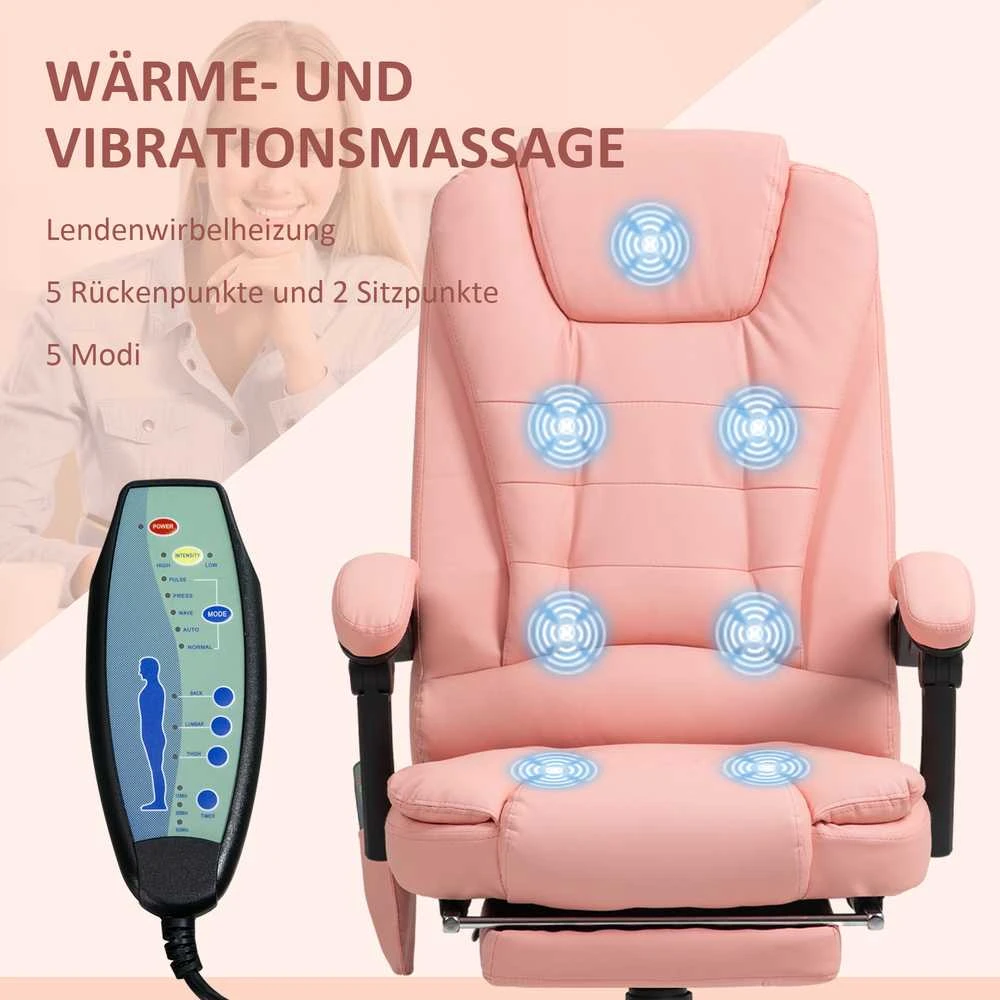 Vinsetto biuro kėdė su 7 taškų masažu, ergonomiškas darbo krėslas su atlošimo funkcija, reguliuojamo aukščio vadovo kėdė su nuotolinio valdymo pulteliu, išlaikanti iki 120 kg, darbo kambariui, biurui, rožinė