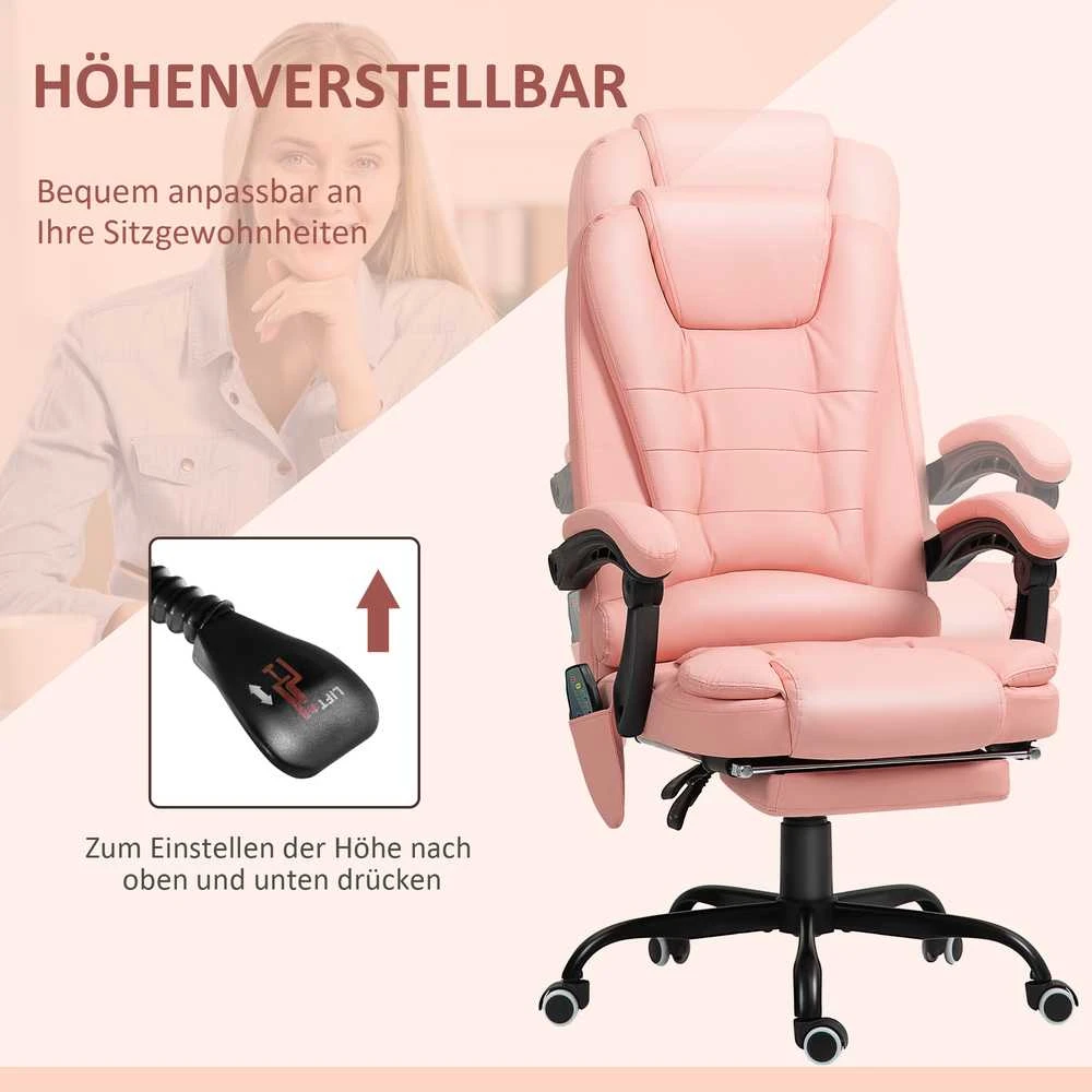 Vinsetto biuro kėdė su 7 taškų masažu, ergonomiškas darbo krėslas su atlošimo funkcija, reguliuojamo aukščio vadovo kėdė su nuotolinio valdymo pulteliu, išlaikanti iki 120 kg, darbo kambariui, biurui, rožinė