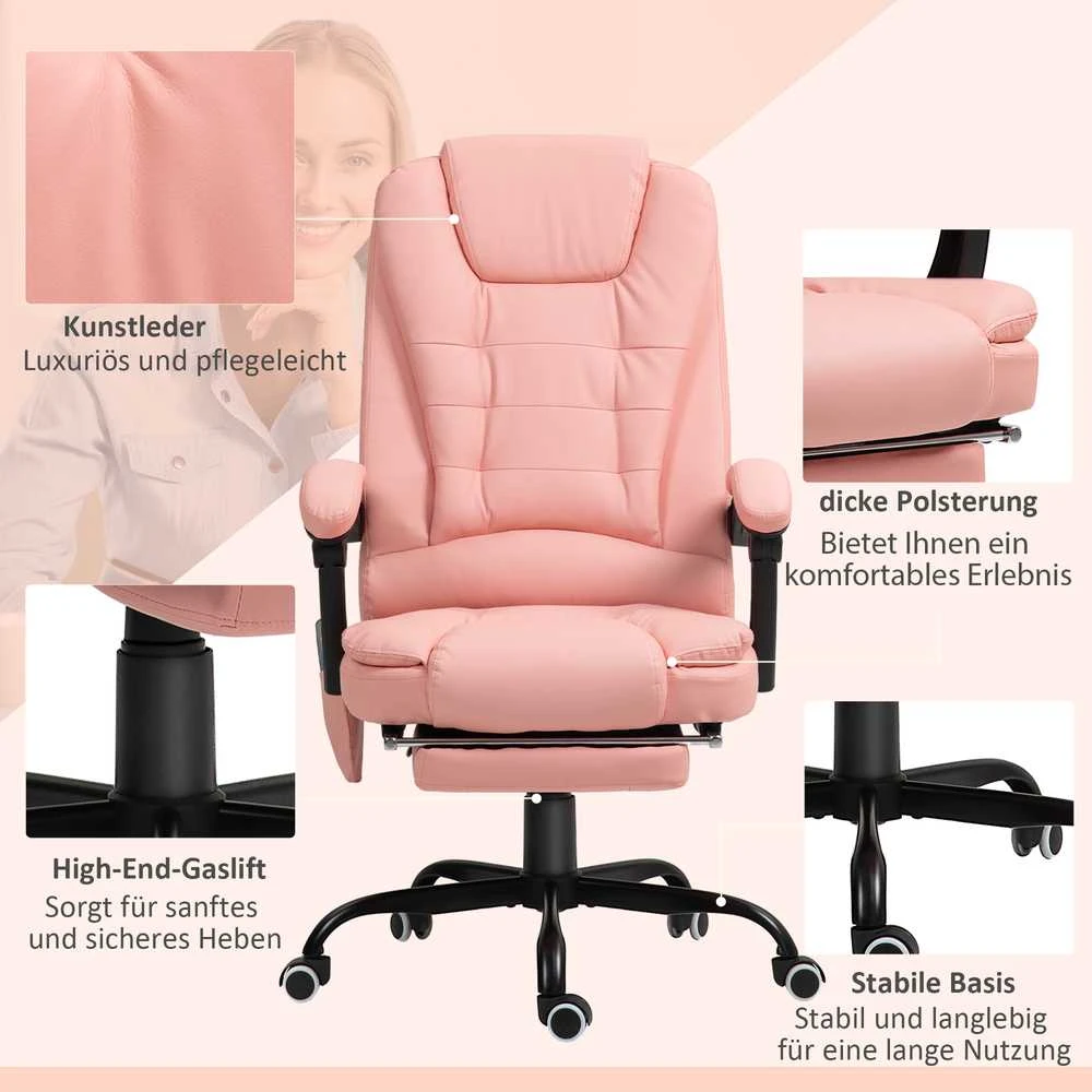 Vinsetto biuro kėdė su 7 taškų masažu, ergonomiškas darbo krėslas su atlošimo funkcija, reguliuojamo aukščio vadovo kėdė su nuotolinio valdymo pulteliu, išlaikanti iki 120 kg, darbo kambariui, biurui, rožinė