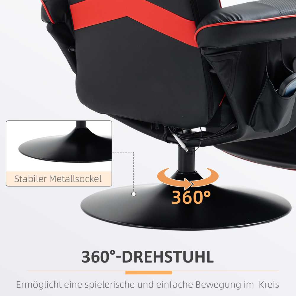 HOMCOM masažinis poilsio krėslas, ergonomiškas su aukštu atlošu ir pagalvėmis, TV krėslas su puodelių laikikliu, dirbtinė oda