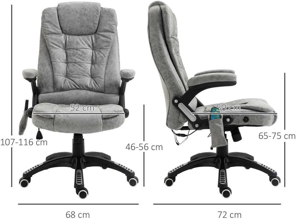 Biuro kėdė Vinsetto su supimosi funkcija, masažinis krėslas su šildymo funkcija, ergonomiškas vadovo krėslas su masažo funkcija, reguliuojamo aukščio, apkrova iki 120 kg, pilka