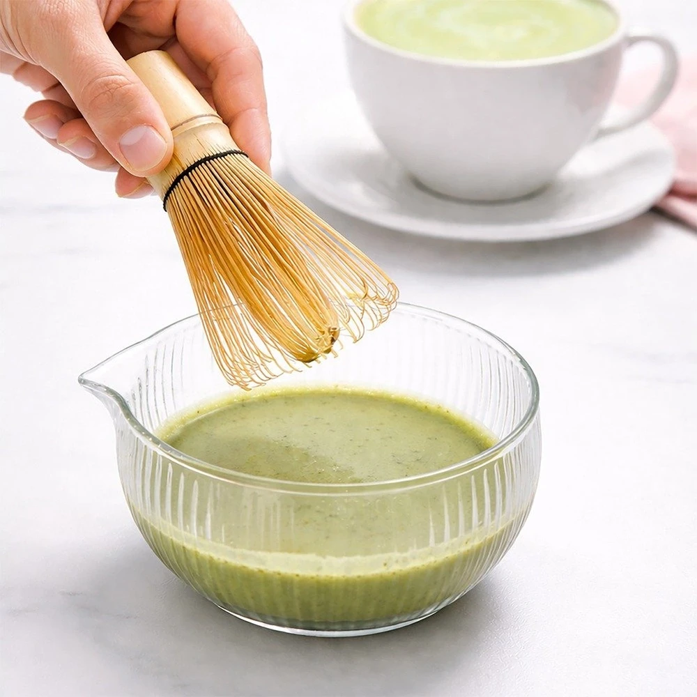 Matcha ruošimo rinkinys, stiklinis ir bambukinis, skaidrus, 4 dalių