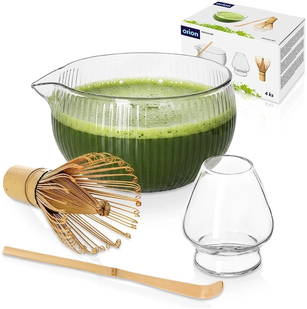 Matcha ruošimo rinkinys, stiklinis ir bambukinis, skaidrus, 4 dalių