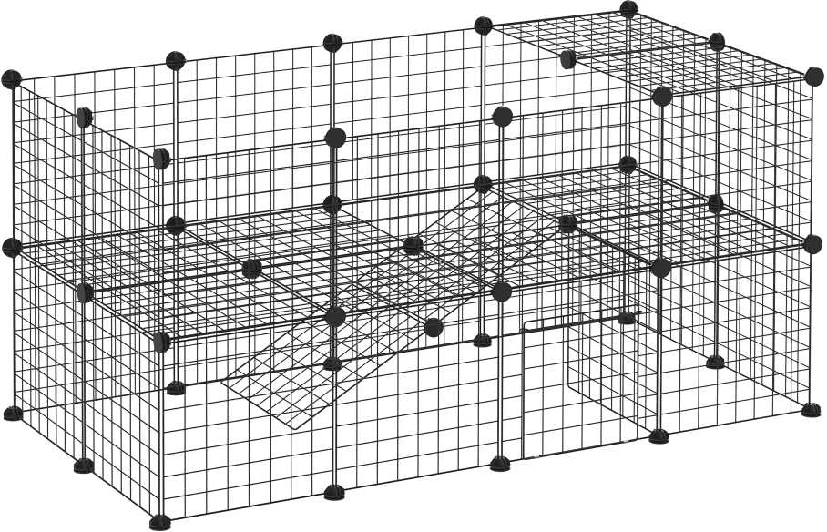 "PawHut" užtvara "pasidaryk pats" aptvaras mažiems gyvūnams, šuniukų aptvaras, 36 plokštės, juoda, 146x73x73cm