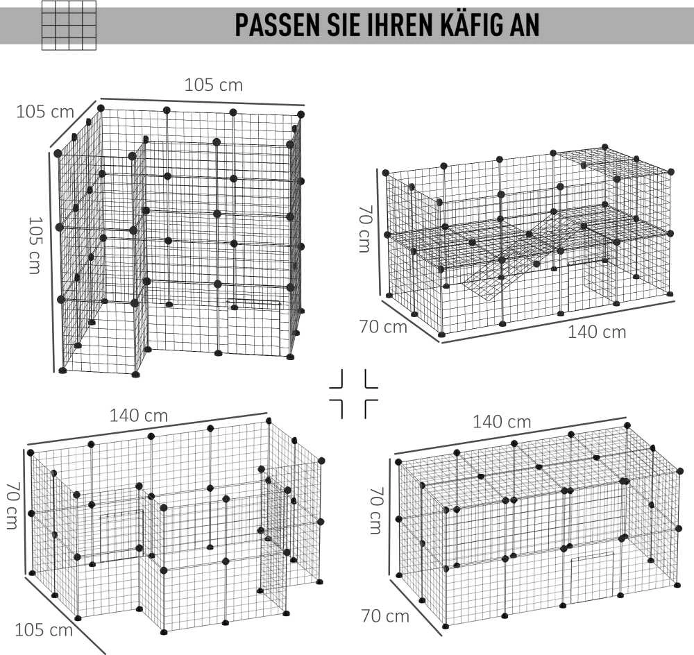 "PawHut" užtvara "pasidaryk pats" aptvaras mažiems gyvūnams, šuniukų aptvaras, 36 plokštės, juoda, 146x73x73cm
