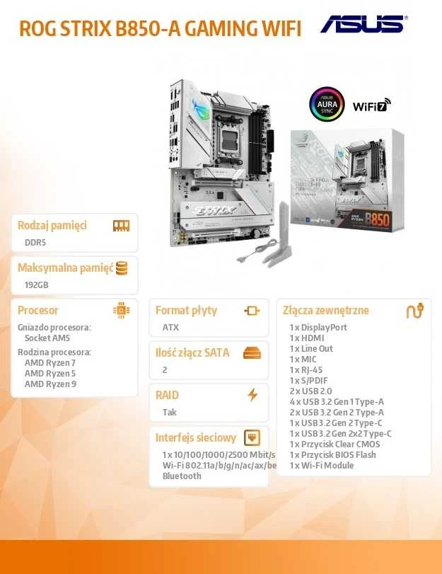 Pagrindinė plokštė ASUS ROG STRIX B850-A GAMING WIFI