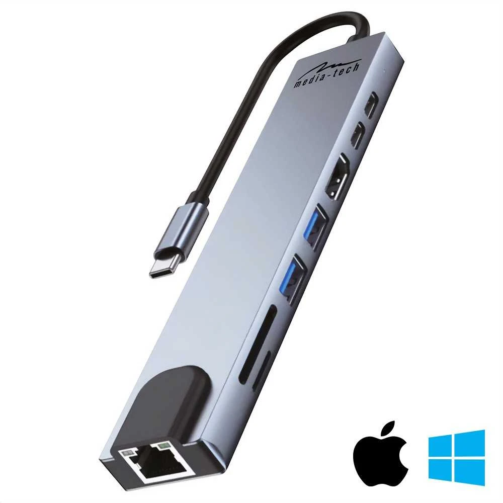 USB adapteriai – MEDIA-TECH 8-in-1 Giga LAN MT5046