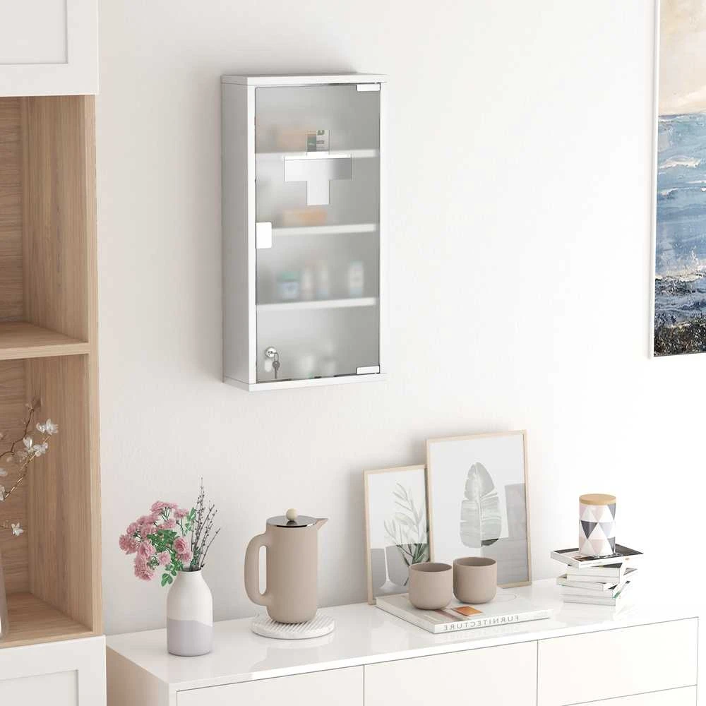 HOMCOM medicinos spintelė vaistams, pirmosios pagalbos spintelė su užraktu, nerūdijantis plienas, 30 x 12 x 60 cm