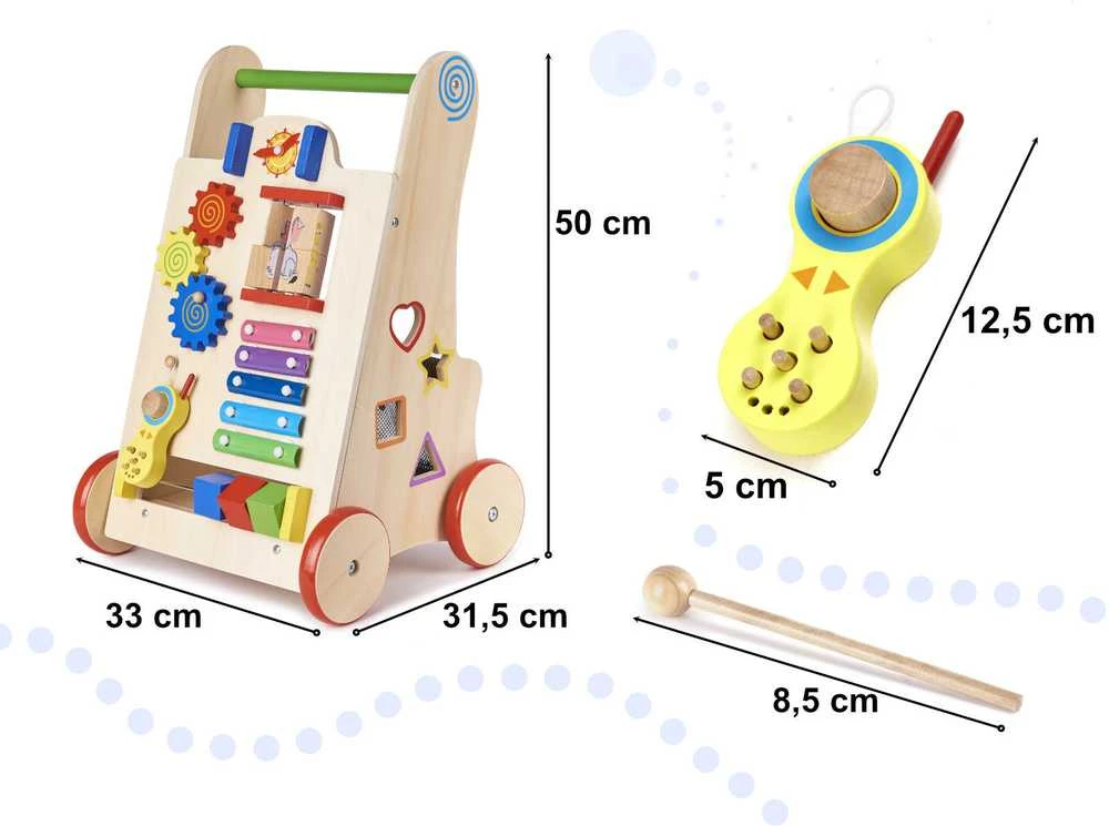 Ikonka Vaikiškas vežimėlis medinis lavinamasis kubas 6in1