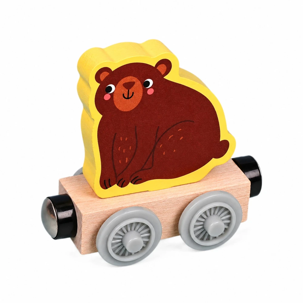 Lean Toys Medinis gyvūnų traukinukas su lokomotyvu ir 10 magnetinių vagonų, įvairiaspalvis