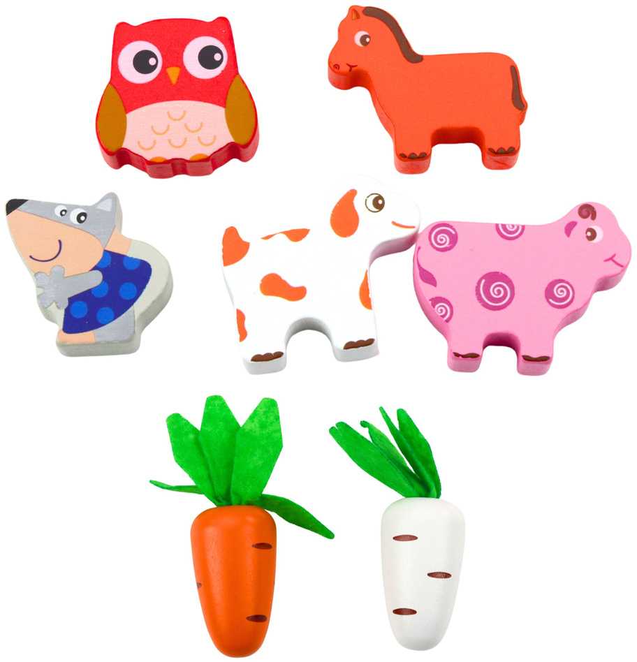 Lean Toys Medinis lavinamasis žaislas „Linksma ferma“ su varpeliais ir magnetiniais kirminais