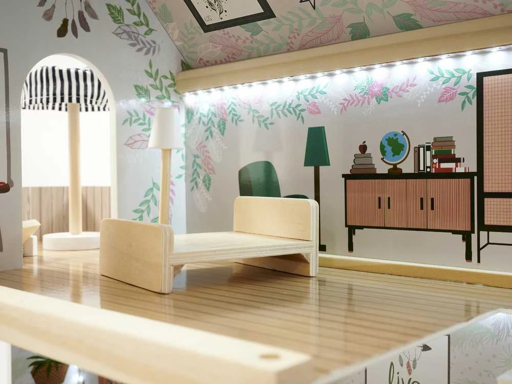 KIK LULILO medinis lėlių namelis FLORO boho LED