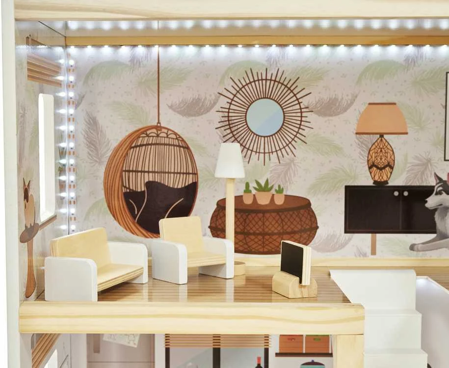 KIK LULILO medinis lėlių namelis FLORO boho LED