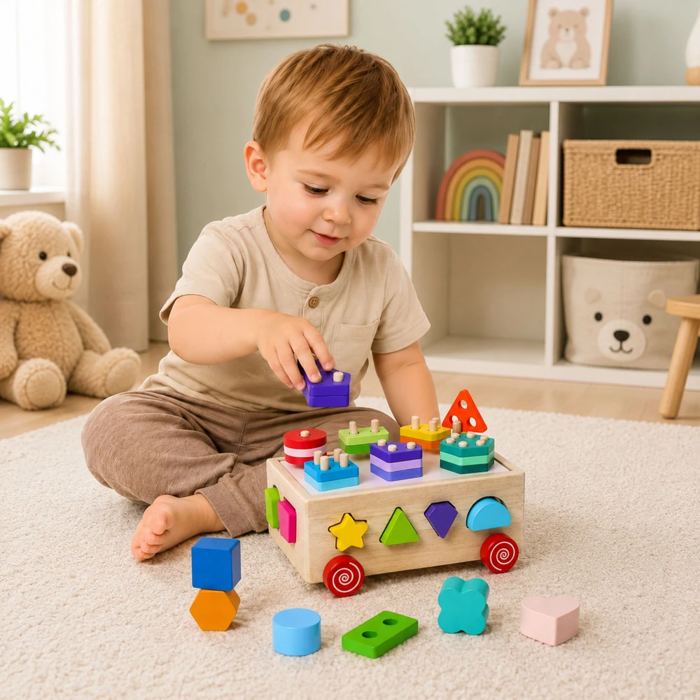 Lean Toys Medinis rūšiavimo žaislas ant ratukų