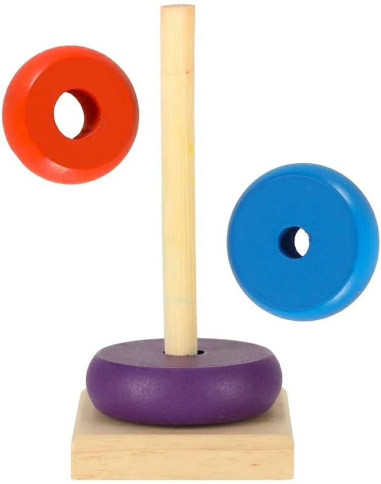 Medinė piramidė su spalvotais žiedais, 13,5 cm