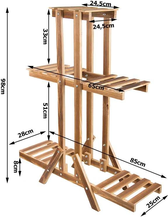 Medinis trijų lygių gėlių stovas 98 cm
