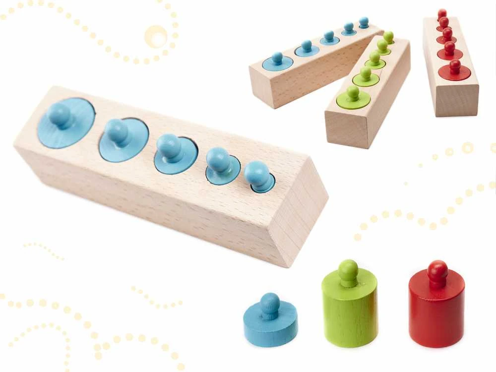 Roger Montessori mediniai cilindriniai svarmenys spalvingi