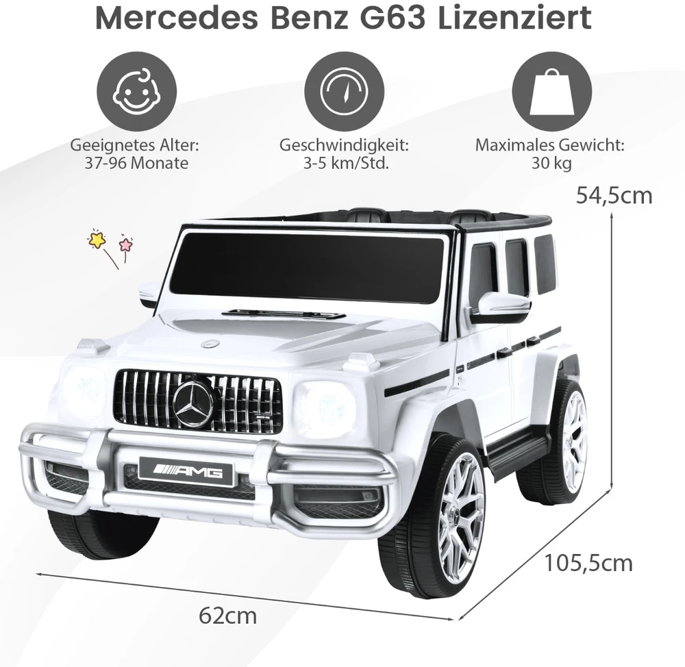 Mercedes-Benz G63 vaikų elektrinis automobilis baltas