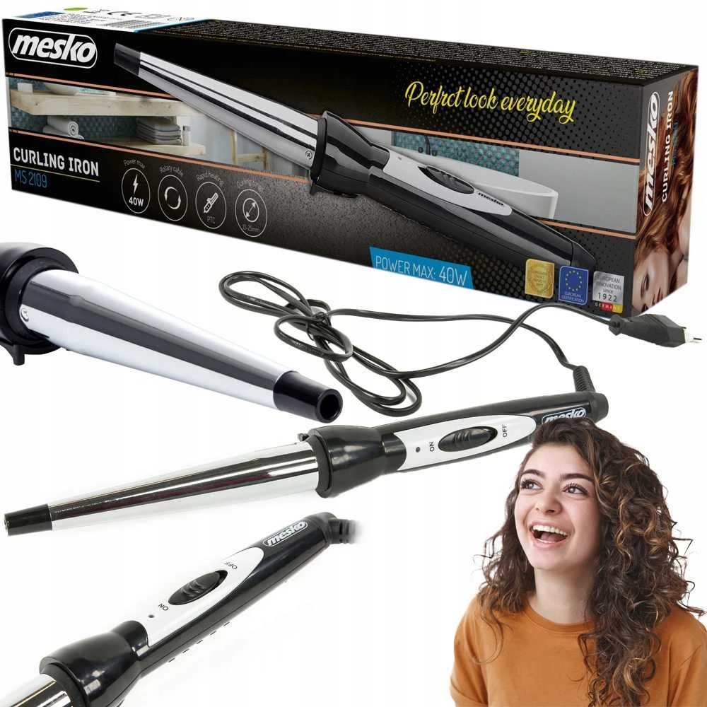 Mesko | Conical Hair Curling Iron | MS 2109 | Garantija 24 mėn. | Ceramic heating system | Barrel diameter 13-25 mm | 40 W | Nerūdijantis plienas/Juodas