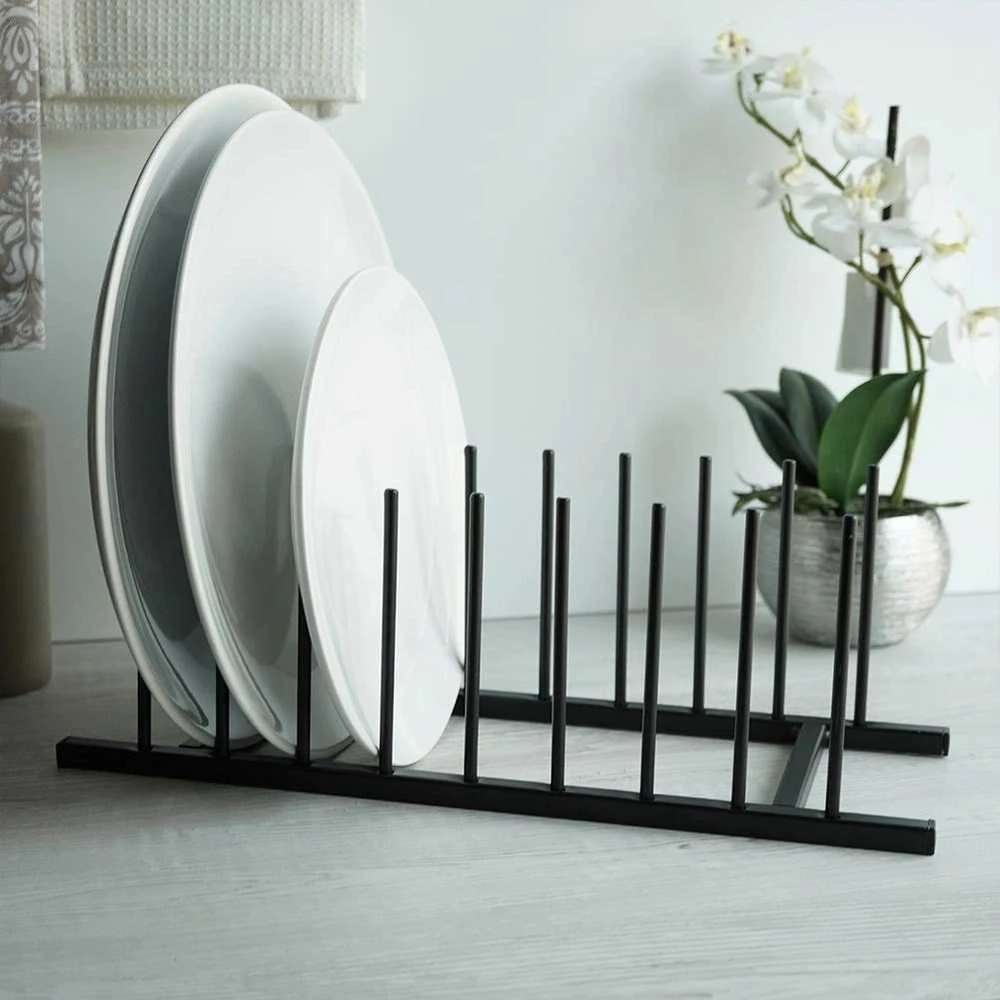 Bigbuy Home Metalinė puodo dangčio ir lėkščių laikiklis juoda 34,5x12,5x12 cm