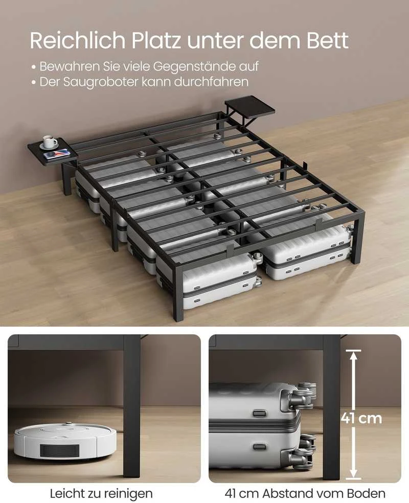 Songmics Vasagle Doppelbettgestell aus Metall für 190 x 140 cm Matratze